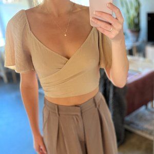 SHEIN Plunging Neck Butterfly Sleeve Crop Blouse